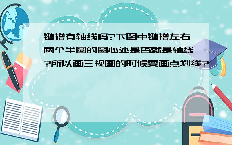 键槽有轴线吗?下图中键槽左右两个半圆的圆心处是否就是轴线?所以画三视图的时候要画点划线?