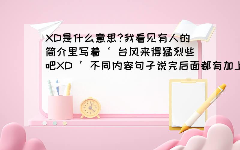 XD是什么意思?我看见有人的简介里写着‘ 台风来得猛烈些吧XD ’不同内容句子说完后面都有加上XD不理解...是另有意思,还是只是属于写完这句话后自己的标签,记号之类的?注：貌似不是表情.