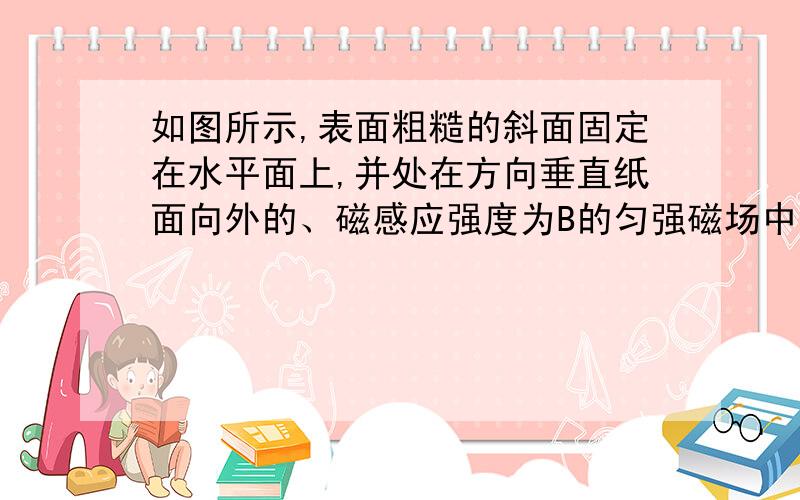 如图所示,表面粗糙的斜面固定在水平面上,并处在方向垂直纸面向外的、磁感应强度为B的匀强磁场中.质量为m,带点凉为﹢Q的小滑块从斜面顶端由静止开始下滑.在滑块下滑过程中,下列说法正