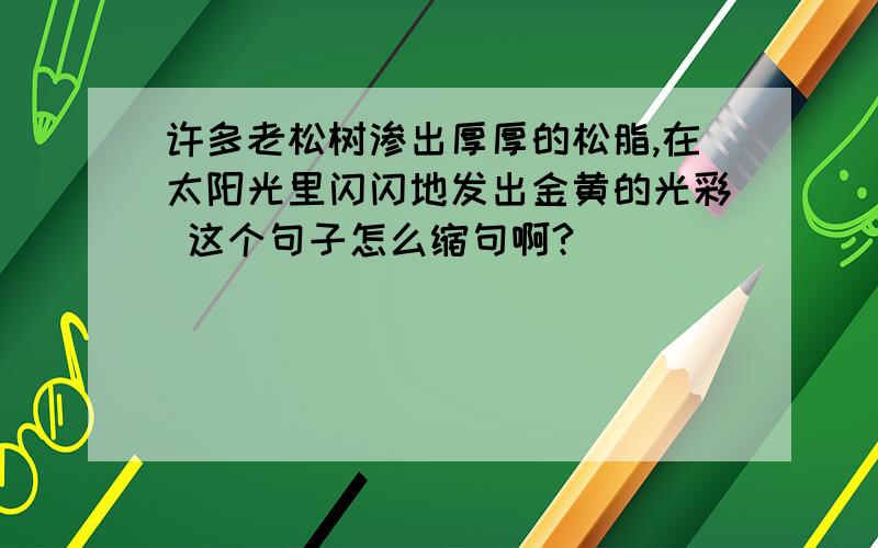 许多老松树渗出厚厚的松脂,在太阳光里闪闪地发出金黄的光彩 这个句子怎么缩句啊?