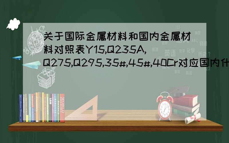 关于国际金属材料和国内金属材料对照表Y15,Q235A,Q275,Q295,35#,45#,40Cr对应国内什么材料?小弟菜鸟,重谢.