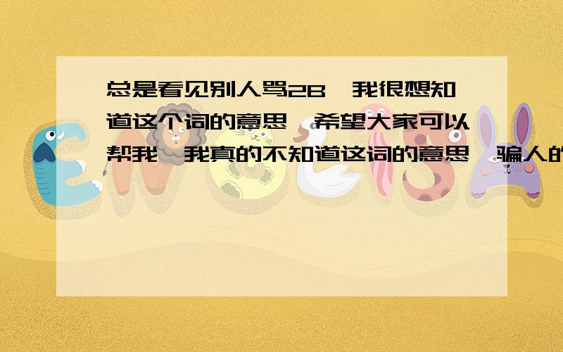 总是看见别人骂2B,我很想知道这个词的意思,希望大家可以帮我,我真的不知道这词的意思,骗人的话出门就被车撞死!