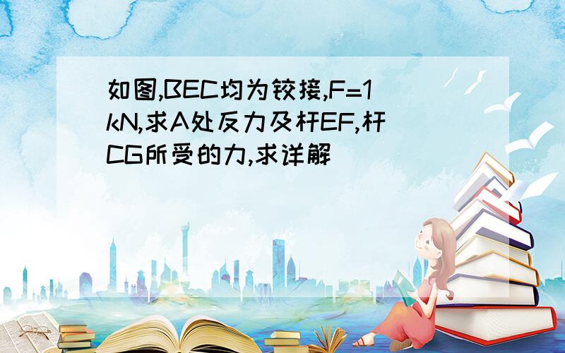 如图,BEC均为铰接,F=1kN,求A处反力及杆EF,杆CG所受的力,求详解