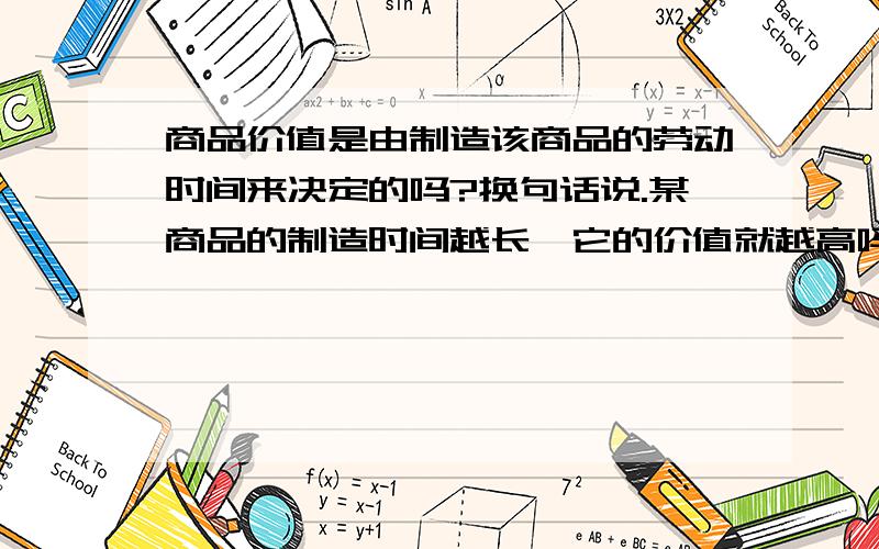 商品价值是由制造该商品的劳动时间来决定的吗?换句话说.某商品的制造时间越长,它的价值就越高吗?那么如何运用这个只是来估量某商品的价值呢?商品价值的决定因素除了劳动时间还有其