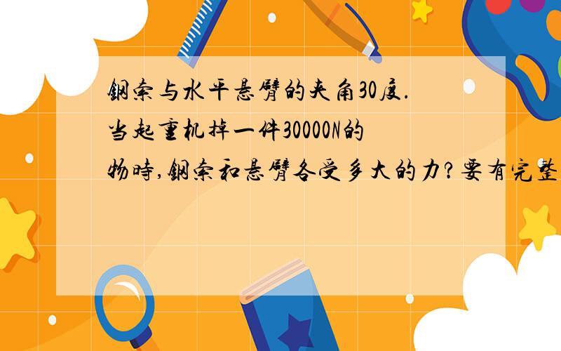 钢索与水平悬臂的夹角30度.当起重机掉一件30000N的物时,钢索和悬臂各受多大的力?要有完整的解题过程