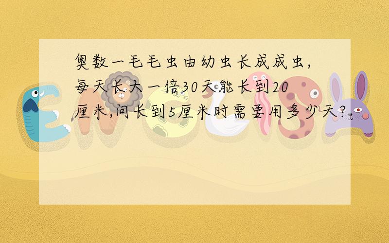 奥数一毛毛虫由幼虫长成成虫,每天长大一倍30天能长到20厘米,问长到5厘米时需要用多少天?