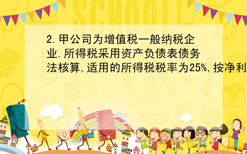 2.甲公司为增值税一般纳税企业.所得税采用资产负债表债务法核算,适用的所得税税率为25%,按净利润的10%提取法定盈余公积.2007年12月20日,甲公司发现在2006年12月31日计算A库存产品的可变现净