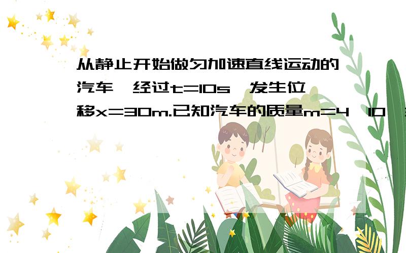 从静止开始做匀加速直线运动的汽车,经过t=10s,发生位移x=30m.已知汽车的质量m=4×10^3kg,牵引力F=5.2×10^3N.求：(1)汽车运动的加速度大小；(2)运动过程中汽车所受的阻力大小.