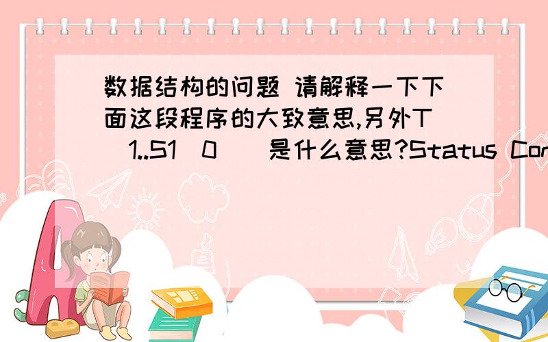 数据结构的问题 请解释一下下面这段程序的大致意思,另外T[1..S1[0]]是什么意思?Status Concat(SString &T, SString S1, SString S2) {  // 用T返回由S1和S2联接而成的新串.若未截断, 则返回TRUE,否则FALSE.if (S1[0