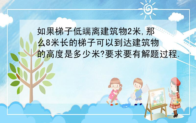 如果梯子低端离建筑物2米,那么8米长的梯子可以到达建筑物的高度是多少米?要求要有解题过程.