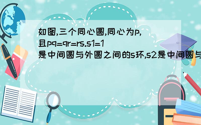 如图,三个同心圆,同心为p,且pq=qr=rs.s1=1是中间圆与外圆之间的s环,s2是中间圆与小圆之间的s环.那么,s2=?