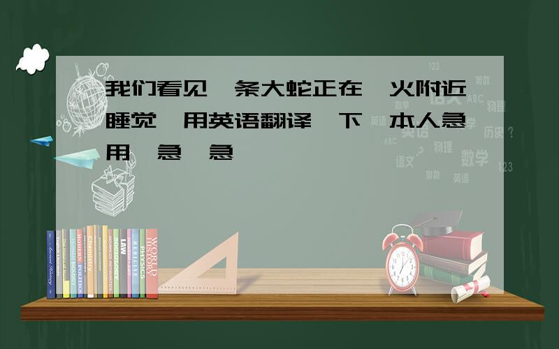 我们看见一条大蛇正在篝火附近睡觉,用英语翻译一下,本人急用,急、急