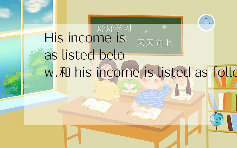 His income is as listed below.和 his income is listed as follows.his income is listed as below.有什么区别在语法和用法上.用在收入证明上那句比较好