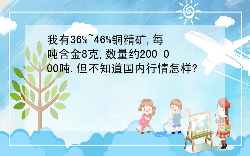 我有36%~46%铜精矿,每吨含金8克,数量约200 000吨.但不知道国内行情怎样?