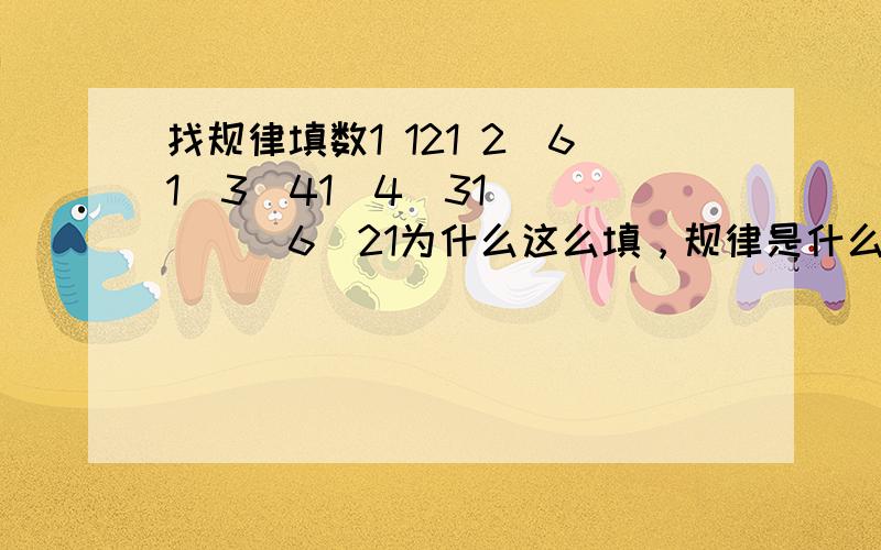 找规律填数1 121 2　61　3　41　4　31（　）（　）6　21为什么这么填，规律是什么？