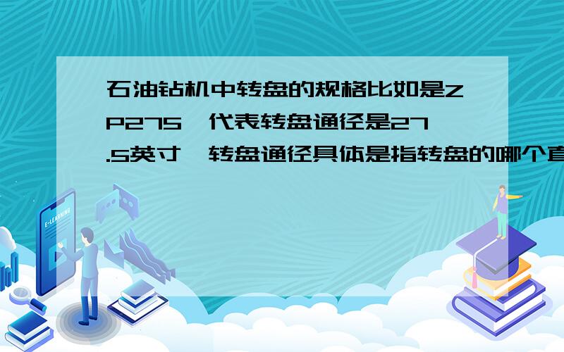 石油钻机中转盘的规格比如是ZP275,代表转盘通径是27.5英寸,转盘通径具体是指转盘的哪个直径?