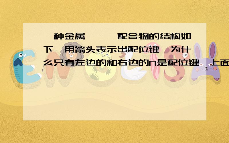 一种金属镁酞菁配合物的结构如下,用箭头表示出配位键,为什么只有左边的和右边的N是配位键,上面的和小面的N为什么没有箭头?