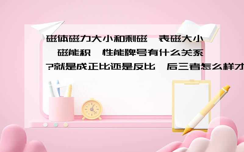 磁体磁力大小和剩磁,表磁大小,磁能积,性能牌号有什么关系?就是成正比还是反比,后三者怎么样才可以提升磁体磁力.我问是的关于钕铁硼永磁铁的,