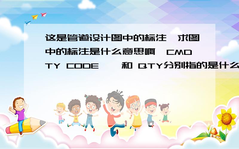 这是管道设计图中的标注,求图中的标注是什么意思啊,CMDTY CODE    和 QTY分别指的是什么?