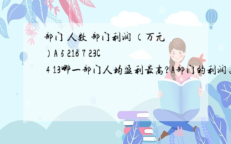 部门 人数 部门利润 （万元）A 5 21B 7 23C 4 13哪一部门人均盈利最高?A部门的利润占公司利润的几分之几?找规律,填一填5 1 1 2 1 1 — = —— - —— ,—— = —— - —— 5*7 ( ) （ ） 7*9 （ ） ( )在