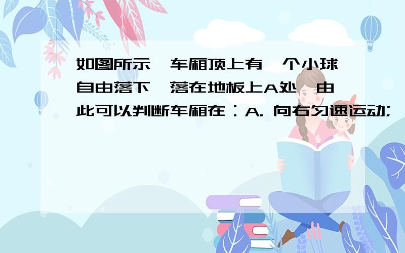 如图所示,车厢顶上有一个小球自由落下,落在地板上A处,由此可以判断车厢在：A. 向右匀速运动;         B. 向左匀速运动;   C. 向右减速运动 ;      D. 向左减速运动（为什么选C而不是A）级别没达