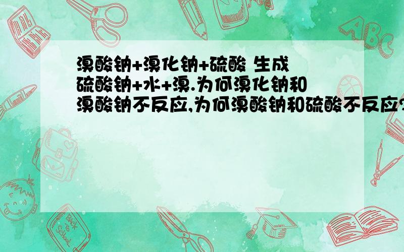 溴酸钠+溴化钠+硫酸 生成 硫酸钠+水+溴.为何溴化钠和溴酸钠不反应,为何溴酸钠和硫酸不反应?