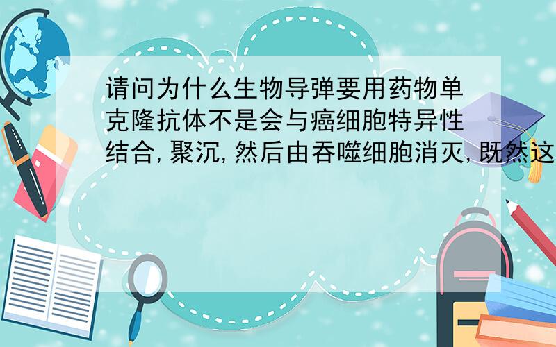 请问为什么生物导弹要用药物单克隆抗体不是会与癌细胞特异性结合,聚沉,然后由吞噬细胞消灭,既然这样,为什么要用药物呢,直接用单克隆抗体不就行了