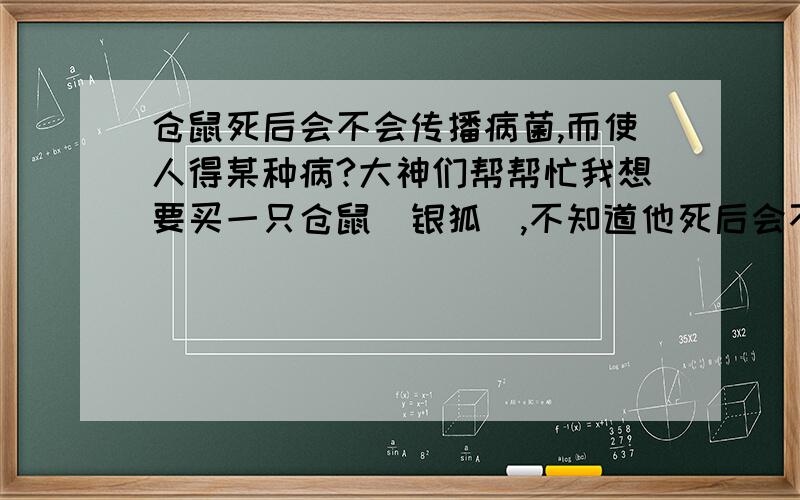 仓鼠死后会不会传播病菌,而使人得某种病?大神们帮帮忙我想要买一只仓鼠（银狐）,不知道他死后会不会和普通老鼠一样传播病菌,而使人得手足口病或某种病?问下