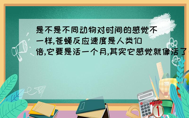 是不是不同动物对时间的感觉不一样,苍蝇反应速度是人类10倍,它要是活一个月,其实它感觉就像活了一年.