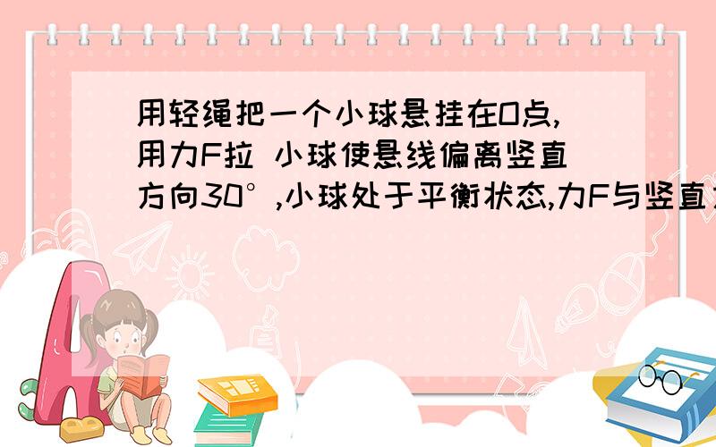 用轻绳把一个小球悬挂在O点,用力F拉 小球使悬线偏离竖直方向30°,小球处于平衡状态,力F与竖直方向成角要使F取最小值,的值应是（ ）A.30° B.60° C.90° D.0°、但怎么来的?