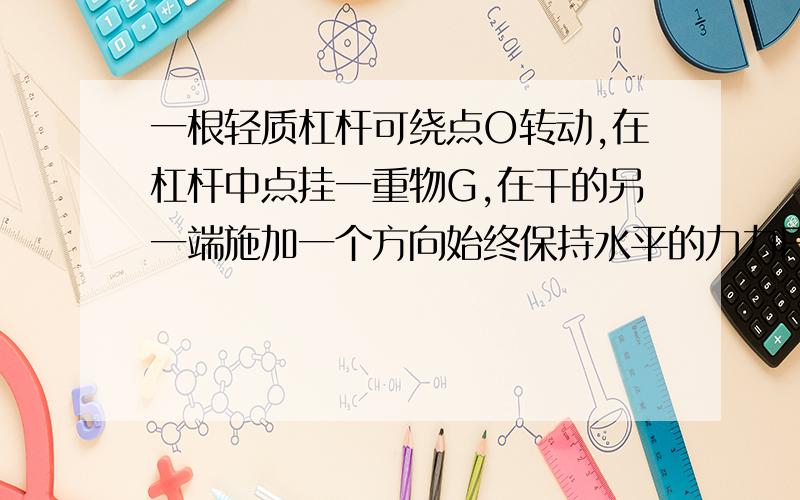 一根轻质杠杆可绕点O转动,在杠杆中点挂一重物G,在干的另一端施加一个方向始终保持水平的力力F使干慢慢抬起到水平位置,力F和他的力臂L,重力G和它的力臂L的变化情况是