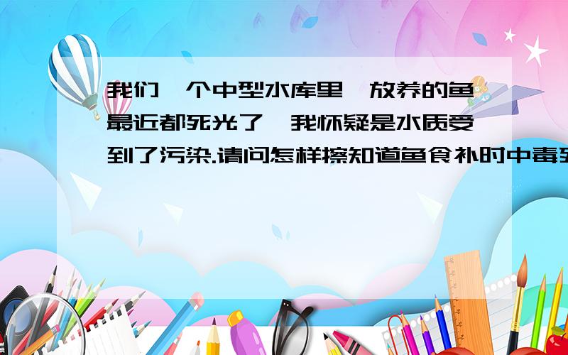 我们一个中型水库里,放养的鱼最近都死光了,我怀疑是水质受到了污染.请问怎样擦知道鱼食补时中毒死的