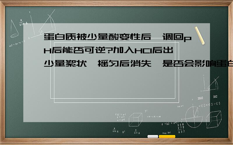 蛋白质被少量酸变性后,调回pH后能否可逆?加入HCI后出少量絮状,摇匀后消失,是否会影响蛋白浓度,是否需要调回pH?