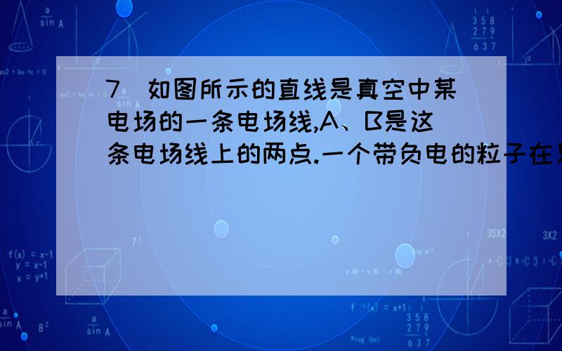 7．如图所示的直线是真空中某电场的一条电场线,A、B是这条电场线上的两点.一个带负电的粒子在只受电场力的情况下,以速度vA经过A点向B点运动,经一段时间以后,该带电粒子以速度vB经过B点,