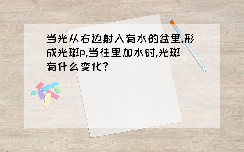 当光从右边射入有水的盆里,形成光斑p,当往里加水时,光斑有什么变化?