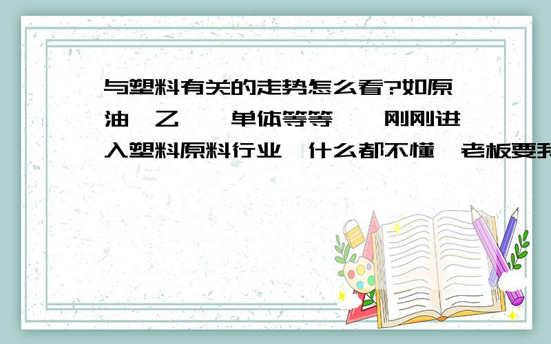 与塑料有关的走势怎么看?如原油、乙烯、单体等等``刚刚进入塑料原料行业,什么都不懂,老板要我看原油、油品、乙烯、单体、等等与塑料有关的走势,然后汇报,我想知道他们之间的关联是什