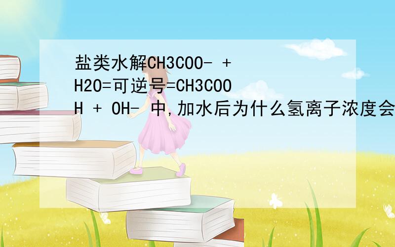 盐类水解CH3COO- + H2O=可逆号=CH3COOH + OH- 中,加水后为什么氢离子浓度会增大