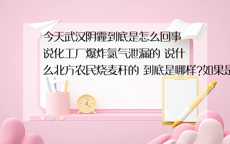 今天武汉阴霾到底是怎么回事 说化工厂爆炸氯气泄漏的 说什么北方农民烧麦秆的 到底是哪样?如果是烧秸秆 为什么就有人身体异常了