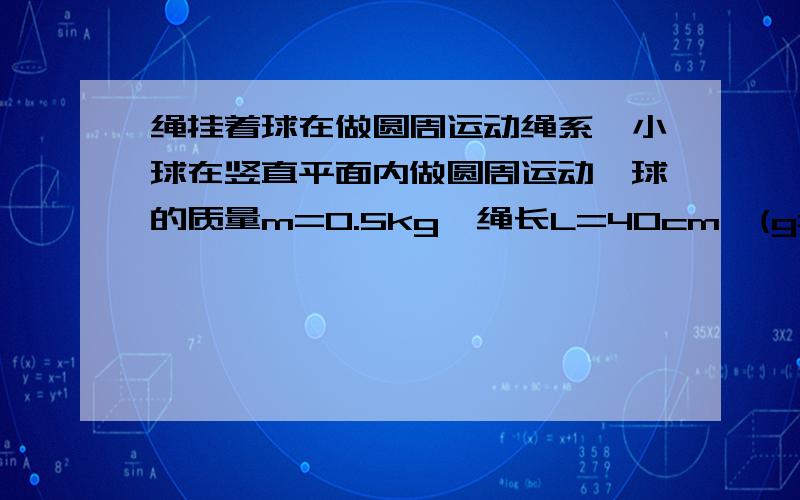 绳挂着球在做圆周运动绳系一小球在竖直平面内做圆周运动,球的质量m=0.5kg,绳长L=40cm,(g=10m/s2) 求:(1)小球过最高点的最小速度 (2)小球在最高点速率V=4m/s时,向心力的大小