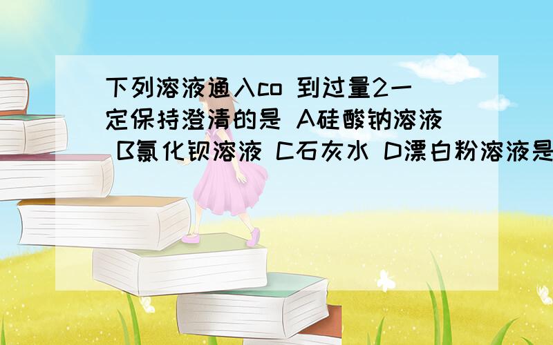 下列溶液通入co 到过量2一定保持澄清的是 A硅酸钠溶液 B氯化钡溶液 C石灰水 D漂白粉溶液是CO2 不是CO