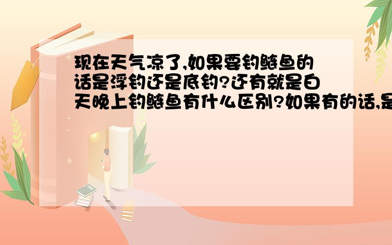 现在天气凉了,如果要钓鲢鱼的话是浮钓还是底钓?还有就是白天晚上钓鲢鱼有什么区别?如果有的话,是深度,还是饵料?我用的是海杆