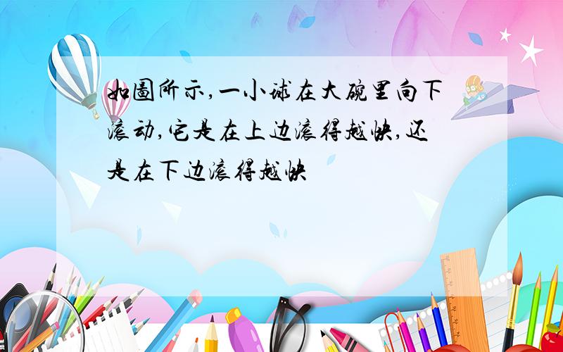 如图所示,一小球在大碗里向下滚动,它是在上边滚得越快,还是在下边滚得越快