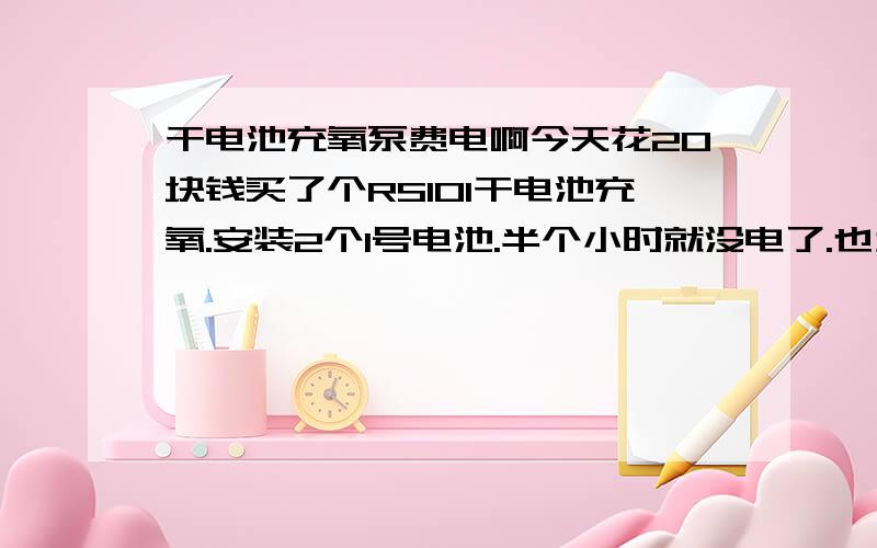 干电池充氧泵费电啊今天花20块钱买了个RS101干电池充氧.安装2个1号电池.半个小时就没电了.也太快了吧.刚开始以为是电池的是.后来又买了两节还是那样.怎么解决呢.可不可以用电瓶带啊.怎