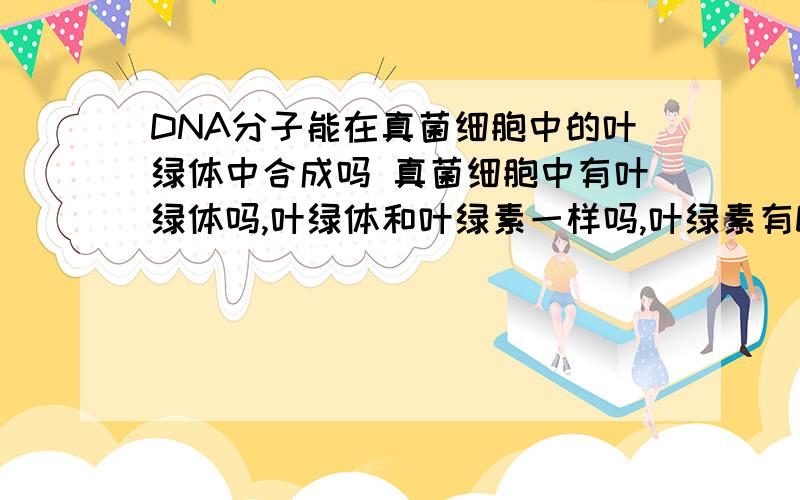 DNA分子能在真菌细胞中的叶绿体中合成吗 真菌细胞中有叶绿体吗,叶绿体和叶绿素一样吗,叶绿素有DNA吗DNA分子最不稳定的时期是 a细胞分裂期 b细胞分裂间期 c细胞停止分裂后 d细胞分化成其