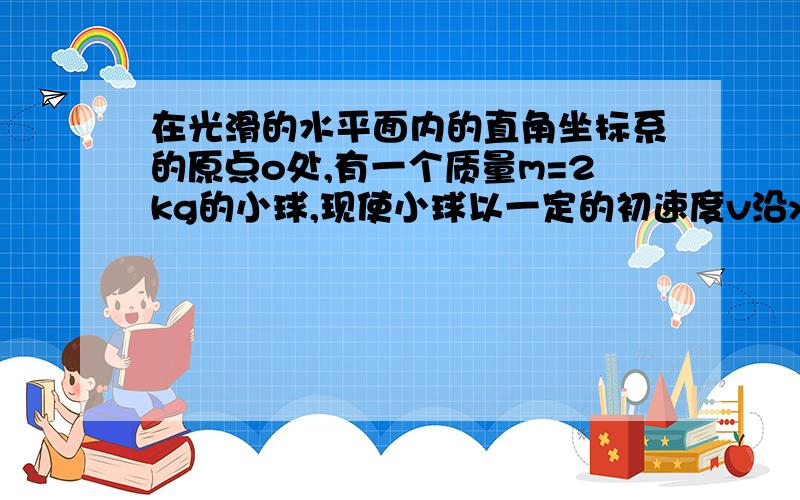 在光滑的水平面内的直角坐标系的原点o处,有一个质量m=2kg的小球,现使小球以一定的初速度v沿x轴正方向运动同时对小球施加沿y轴正方向的恒力F作用,经过2s后小球的位移大小为5m,方向与x轴正