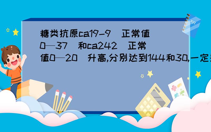 糖类抗原ca19-9（正常值0—37）和ca242（正常值0—20）升高,分别达到144和30,一定是癌吗?每年的例行体检中发现ca19-9升高,对ca242进行测试也发现升高,想问一下升高到144和30能说明问题吗?是癌的