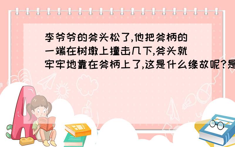 李爷爷的斧头松了,他把斧柄的一端在树墩上撞击几下,斧头就牢牢地靠在斧柄上了,这是什么缘故呢?是惯性中的内容说明如何利用惯性的