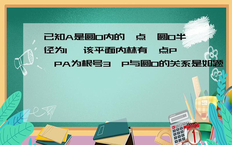 已知A是圆O内的一点,圆O半径为1 ,该平面内林有一点P,PA为根号3,P与圆O的关系是如题