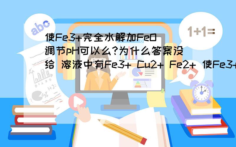 使Fe3+完全水解加FeO 调节pH可以么?为什么答案没给 溶液中有Fe3+ Cu2+ Fe2+ 使Fe3+ 水解出来