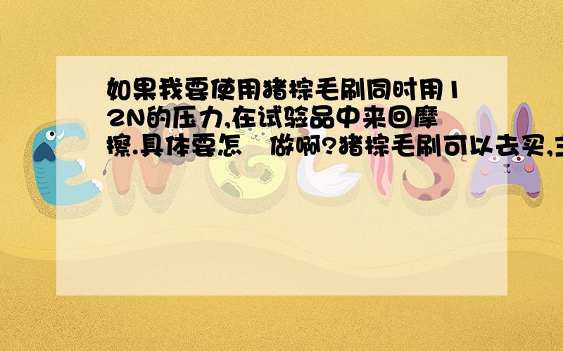 如果我要使用猪棕毛刷同时用12N的压力,在试验品中来回摩擦.具体要怎麼做啊?猪棕毛刷可以去买,主要是这压力不知道怎麼实施,是不是要买个压力机或是什麽的?